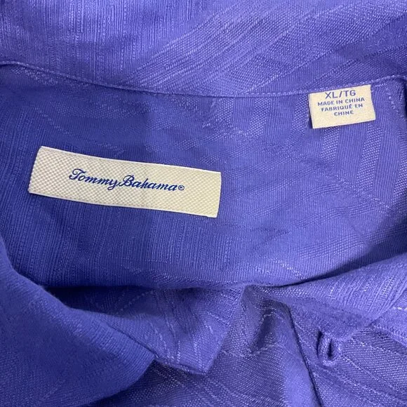 Tommy Bahama Hawaiian Shirt XL Purple Leaf Textured Button Front Short Sleeve - Picture 8 of 8
